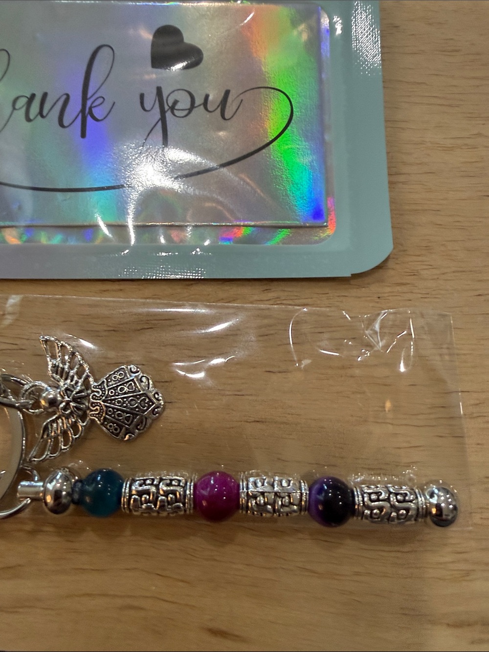 Beaded Angel Keychain with Silver Accents - Multicolor - Picture 9 of 9
